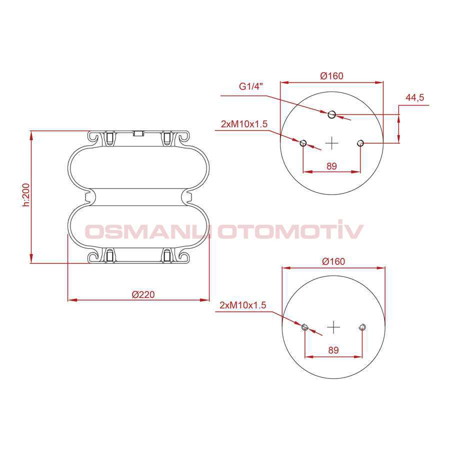 2 CONVOLUTED AIR SPRING - E2D 220 - SUSPENSION - AIR SPRING AND PISTON ...